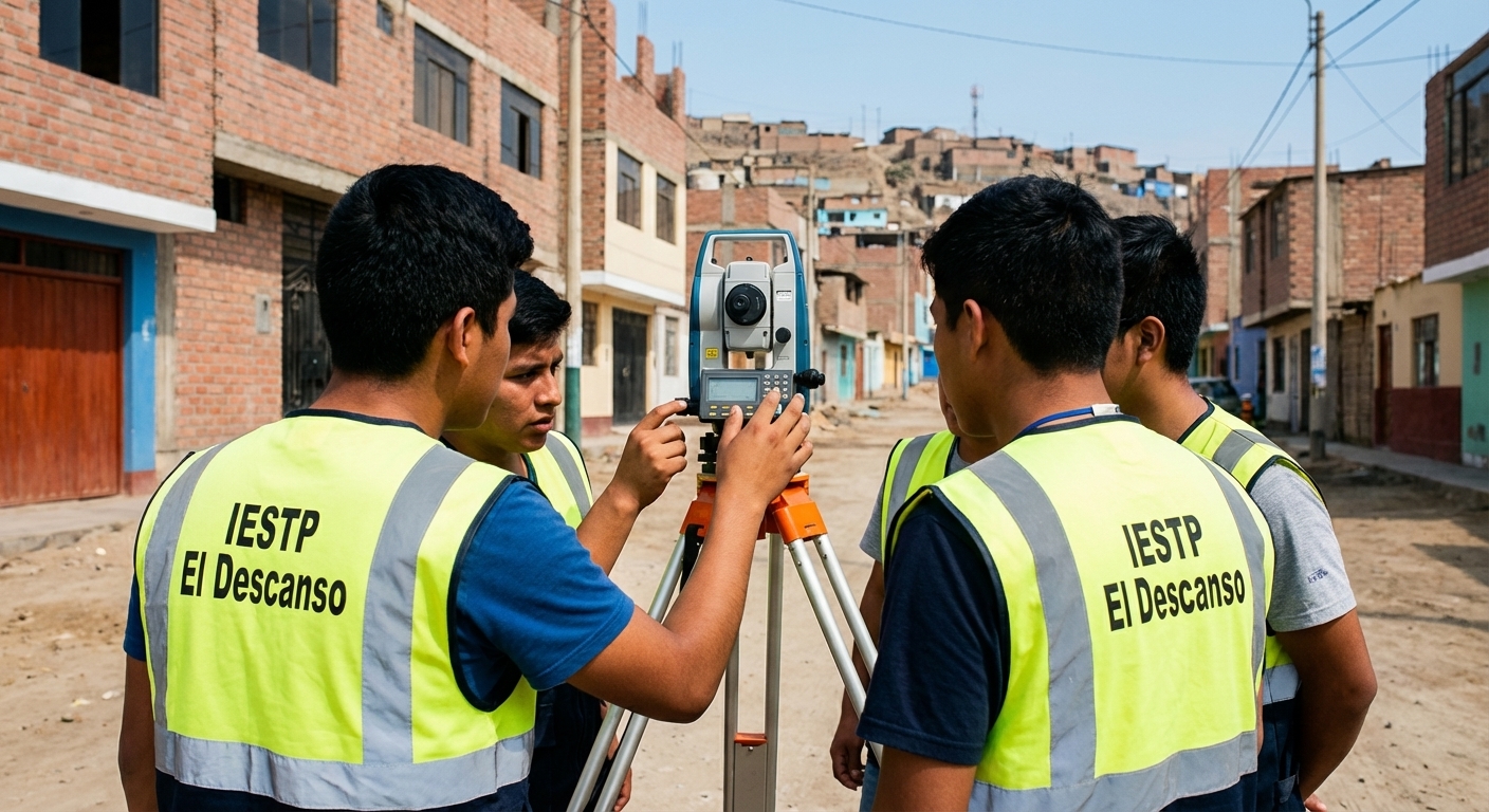 Estudiantes realizando prácticas de topografía en Lima